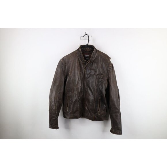 Vtg 90s Streetwear Mens XL Faded Lined Leather Motorcycle Riding Jacket Brown